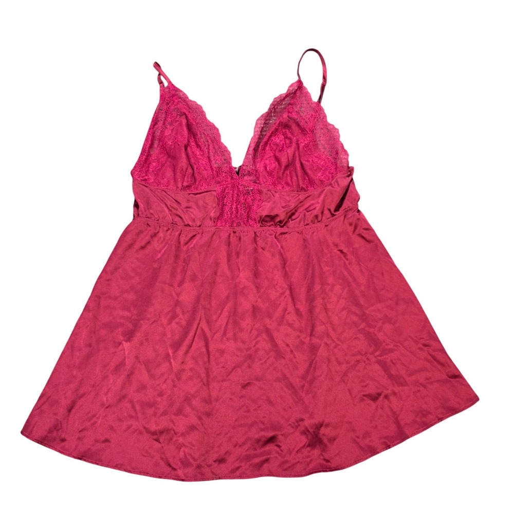 Victorias Secret Babydoll Chemise Women's Size L Wine Red Lace Satin Lingerie